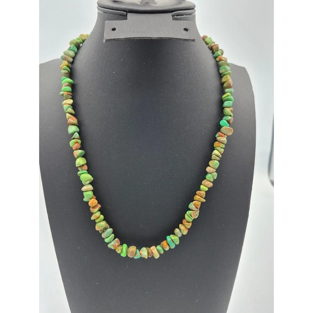Turquoise Chip Necklace Green Sterling Silver 925 Adjustable Boho Southwestern